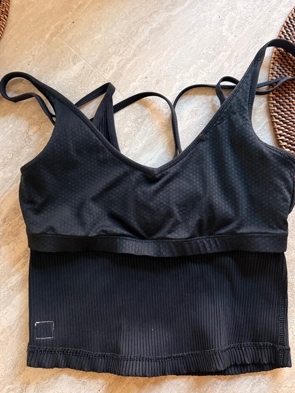 Vuori Black Ribbed V-Neck Tank with Crisscross Straps - Picture 5 of 5